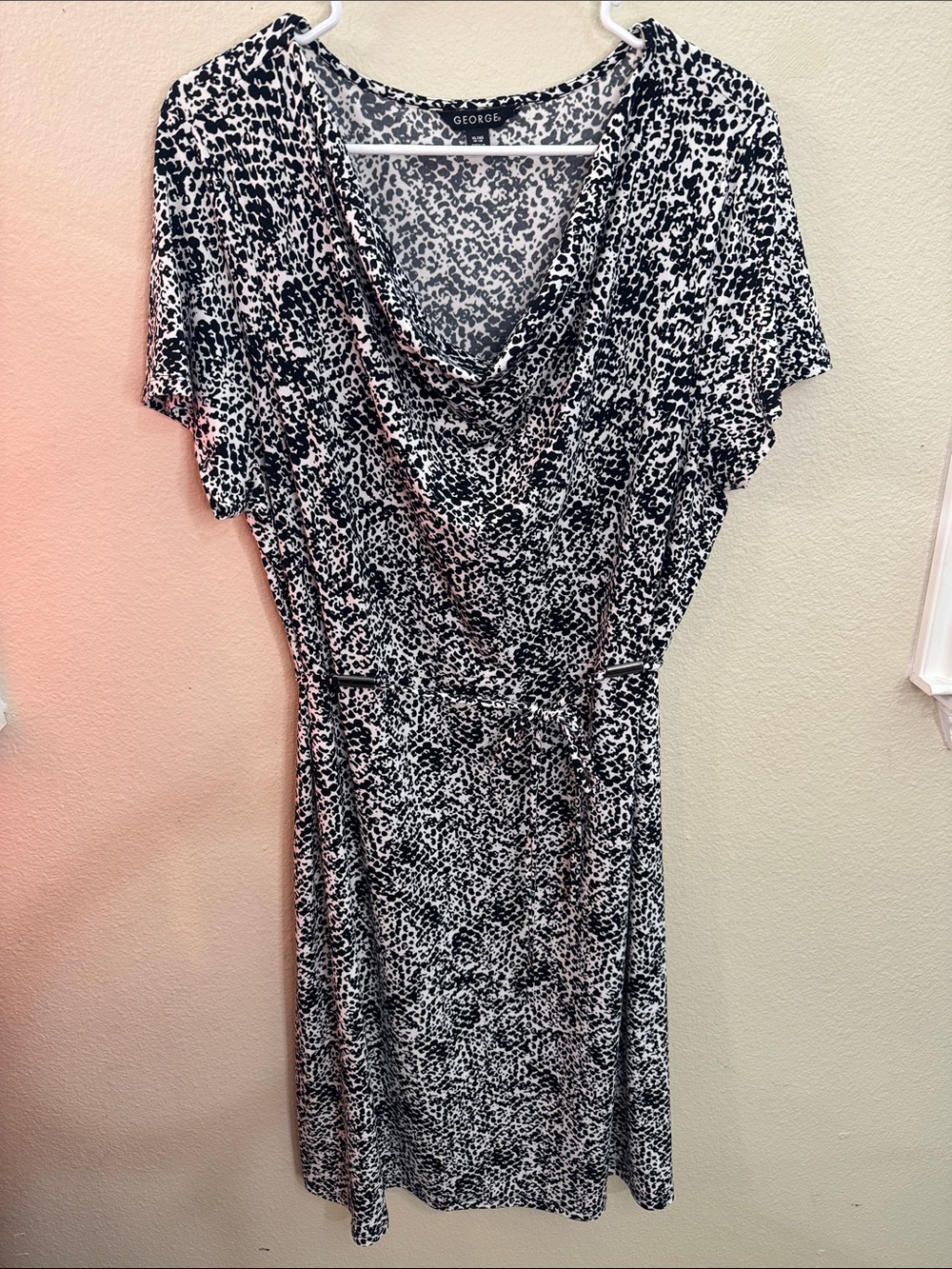 George Black and White Animal Print Drape Wrap Dress